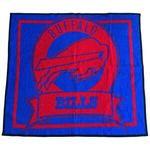 Vintage 90s Buffalo Bills Fleece Throw Blanket Red Blue NFL Football 54x48
